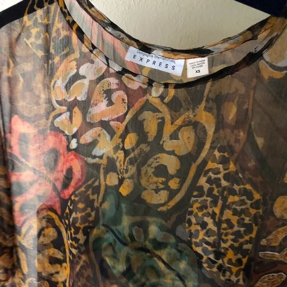 Vintage 90's Express Compagnie Internationale Sheer Tropical Print Blouse. XS - Picture 3 of 9